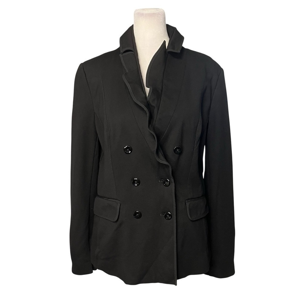 White House Black Market Ruffle Lapel Black Jacket Blazer Size 10
